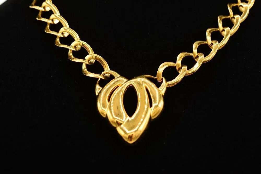 Napier Vintage Collar Necklace Bow Linked Chain Chunky Signed 1980s Bin6B